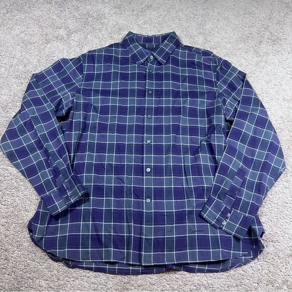 John Varvatos Plaid Button Up Down Shirt Mens Size XL Purple Business Casual - Picture 1 of 6